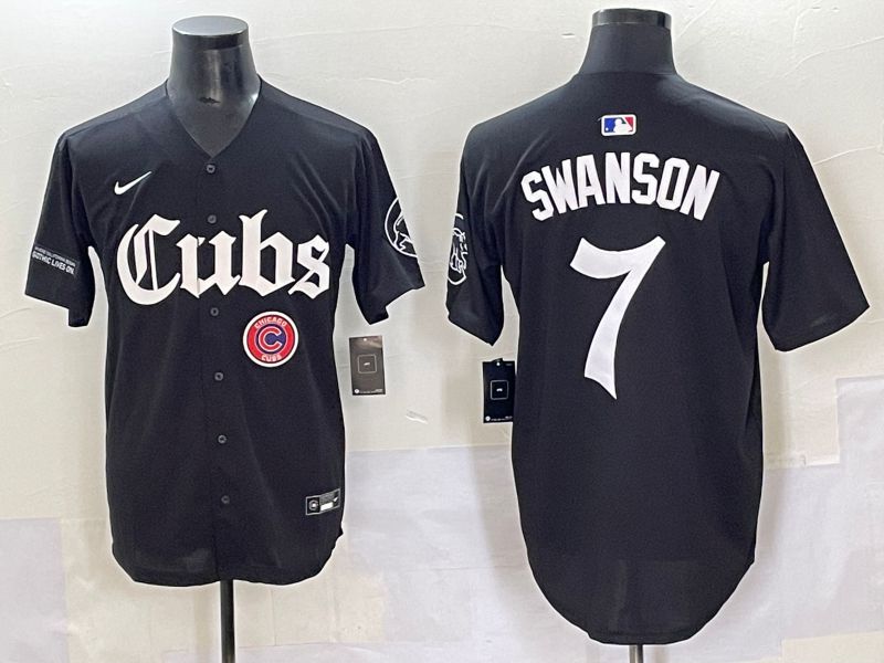 Men 2025 Chicago Cubs #7 Swanson Black Five generations Joint Name Nike MLB Jersey style 15->chicago cubs->MLB Jersey